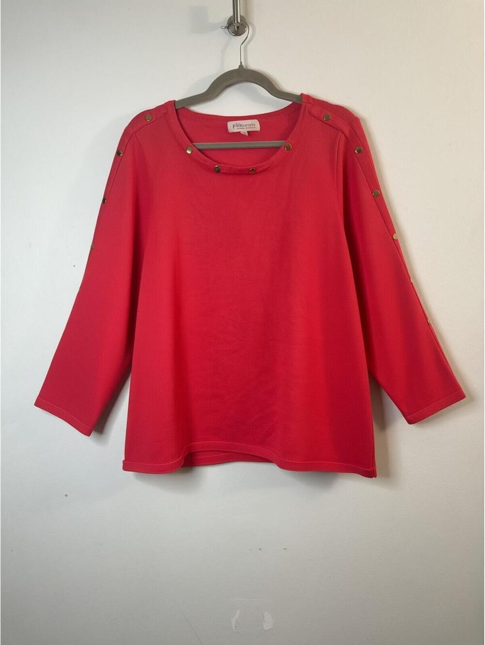 Philosophy Woman Republic Clothing 2X Coral Studded Sweater Knit Top 3/4 Sleeve
